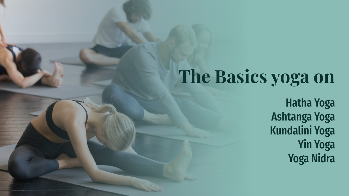 The Basics yoga on Hatha Yoga, Ashtanga Yoga, Kundalini Yoga, Yin Yoga and Yoga Nidra